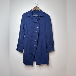 Neon Buddha Cotton Blend Cozy Military Style Jacket Below the Hip Navy Small